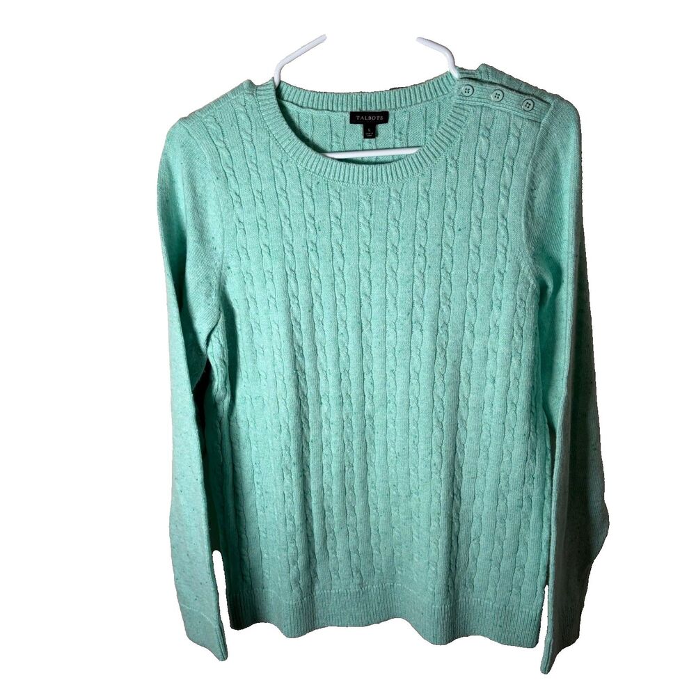 Talbots Sweater Women's Large Teal Cable Knit Pullover Knit Casual Preppy